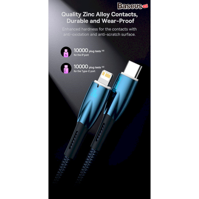 Кабель BASEUS Glimmer Series Fast Charging Data Cable Type-C to Lightning 20W 2м Black (CADH000101)