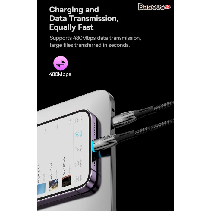 Кабель BASEUS Glimmer Series Fast Charging Data Cable Type-C to Lightning 20W 2м Black (CADH000101)