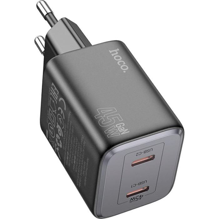 Зарядний пристрій HOCO N42 Elogiado 2xUSB-C, PD45W Black (6942007617086)