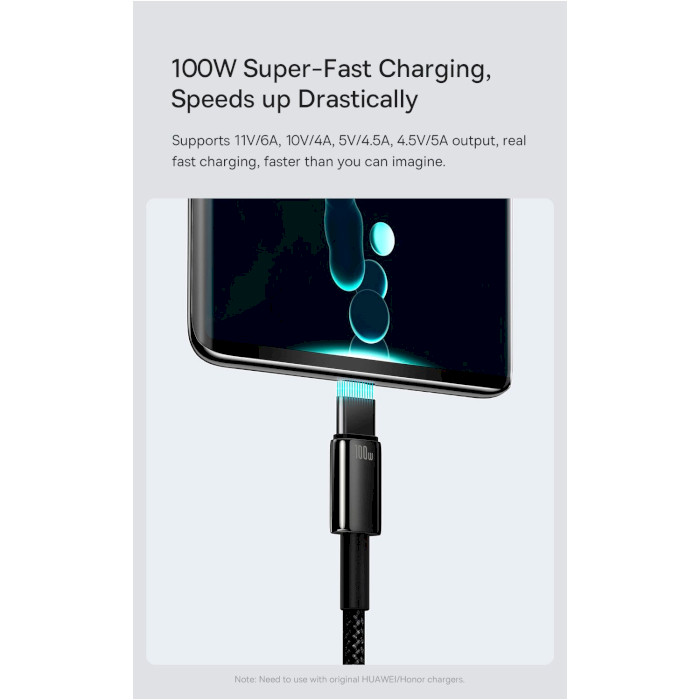 Кабель BASEUS Tungsten Gold Fast Charging Data Cable USB to Type-C 100W 2м Black (CAWJ000101)