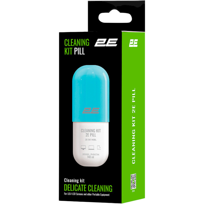 Набір для чищення гаджетів та електроніки 2E Delicate Cleaning Pill + серветка 20см White/Blue 140мл (2E-SK140BL)