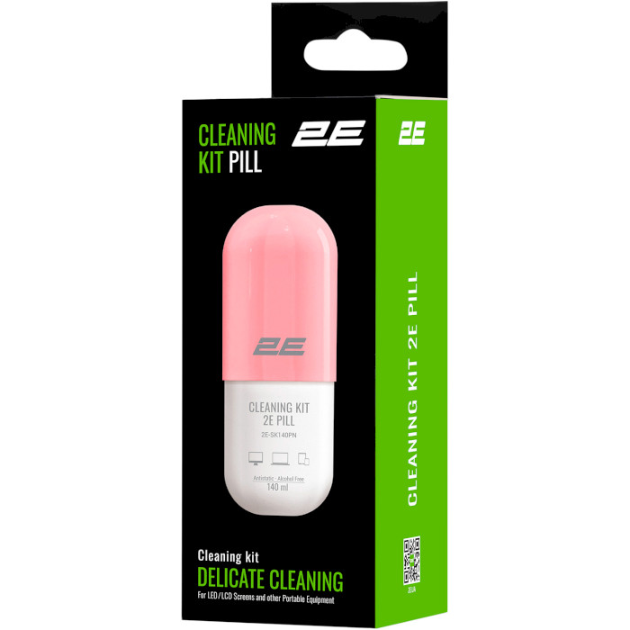 Набор для чистки гаджетов и электроники 2E Delicate Cleaning Pill + салфетка 20см White/Pink 140мл (2E-SK140PN)