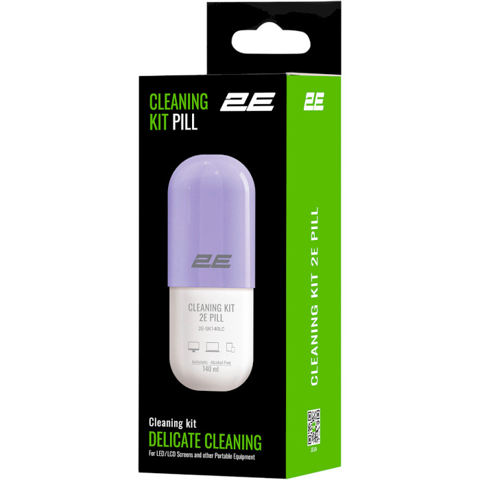 Набір для чищення гаджетів та електроніки 2E Delicate Cleaning Pill + серветка 20см White/Purple 140мл (2E-SK140LC)