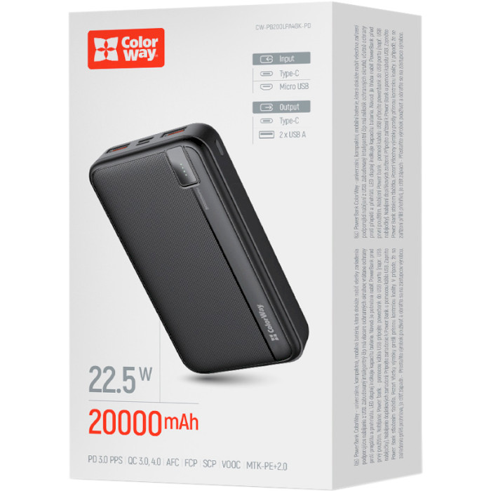 Повербанк COLORWAY High-Power 20000mAh Black (CW-PB200LPA4BK-PD)