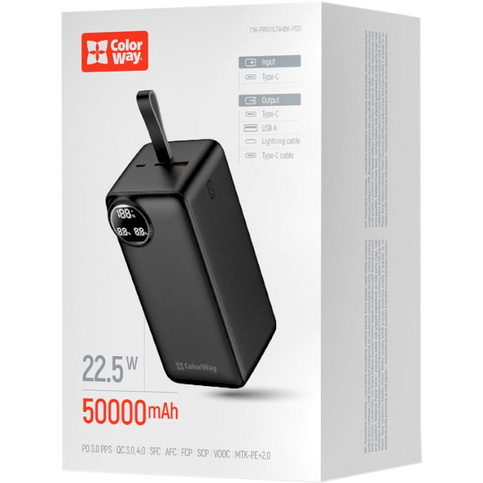 Повербанк COLORWAY LCD 50000mAh Black (CW-PB500LPA4BK-PDD)