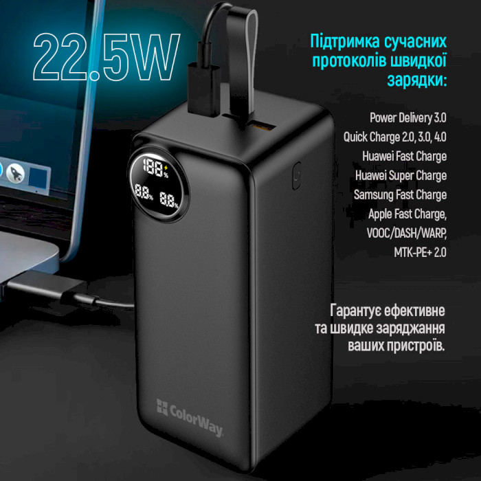 Повербанк COLORWAY LCD 50000mAh Black (CW-PB500LPA4BK-PDD)