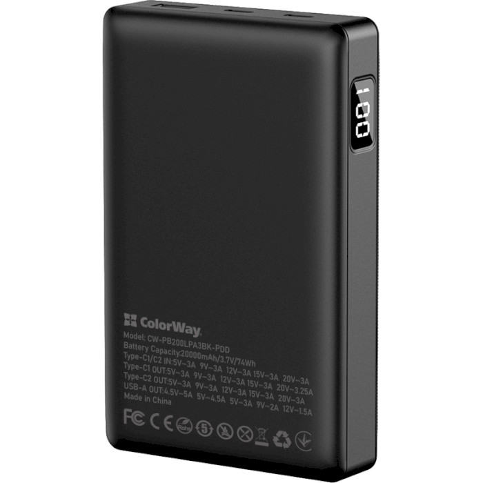 Повербанк COLORWAY Powerful 20000mAh Black (CW-PB200LPA3BK-PDD)