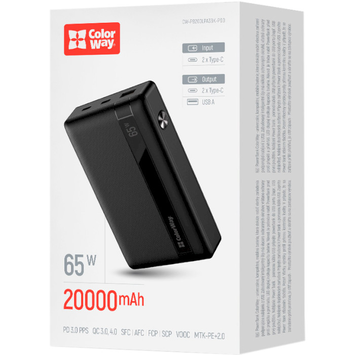 Повербанк COLORWAY Powerful 20000mAh Black (CW-PB200LPA3BK-PDD)