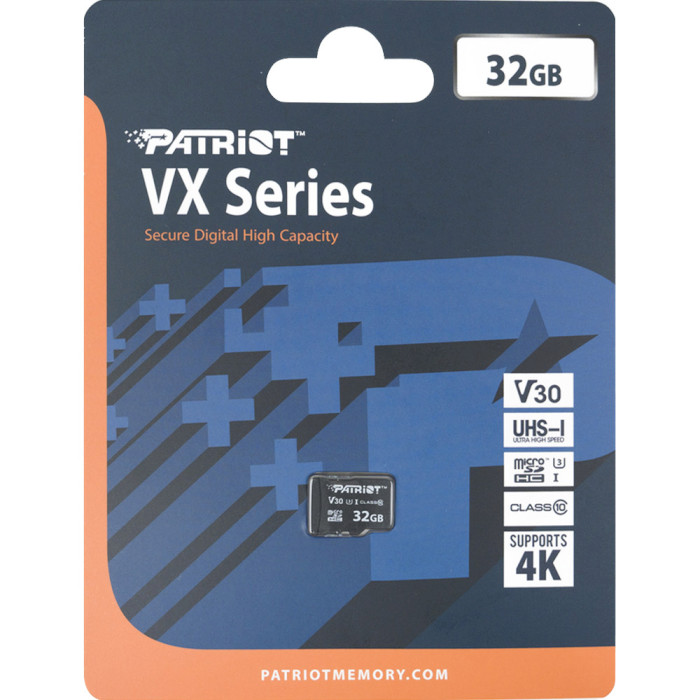 Карта пам'яті PATRIOT microSDHC VX 32GB UHS-I U3 V30 Class 10 (PSF32GVX31MCH)