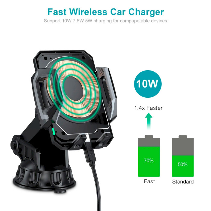 Автодержатель с беспроводной зарядкой CHOETECH T521-F 15W Fast Wireless Charger Black (T521-F-101ACBK)