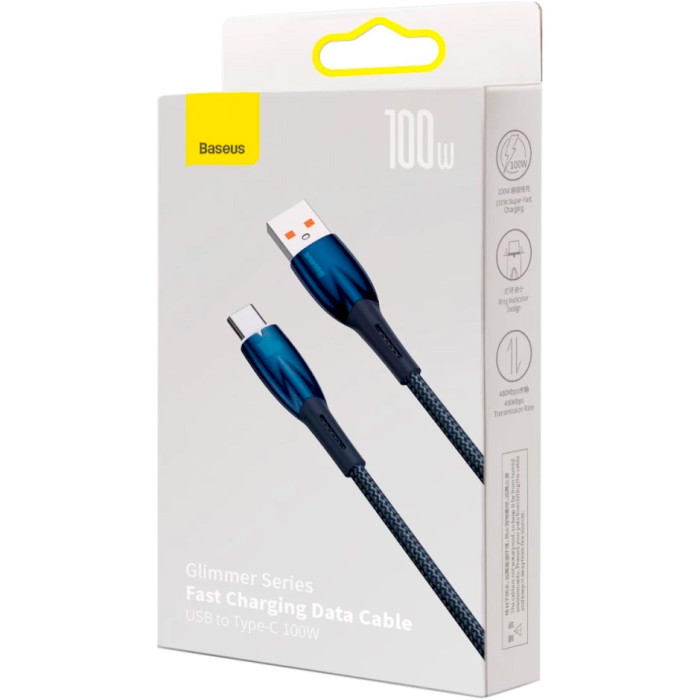 Кабель BASEUS Glimmer Series Fast Charging Data Cable USB to Type-C 100W 2м Blue (CADH000503)