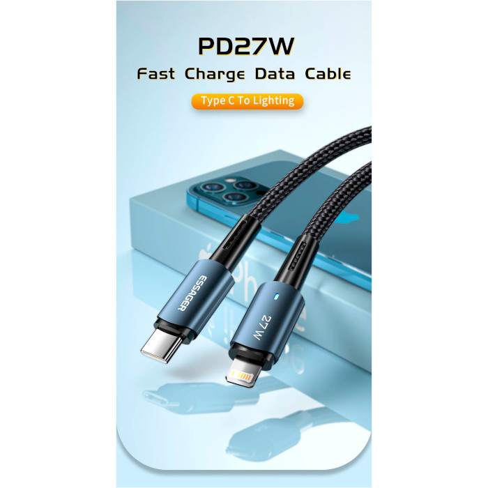 Кабель ESSAGER PD27W Fast Charge Data Cable Type-C to Lightning 1м Brown (EXCTL-CG12)