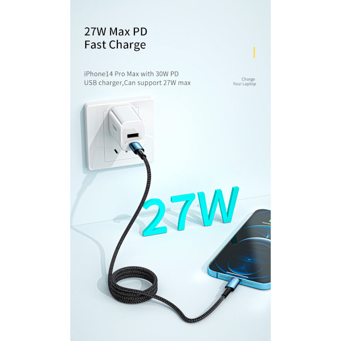 Кабель ESSAGER PD27W Fast Charge Data Cable Type-C to Lightning 1м Brown (EXCTL-CG12)