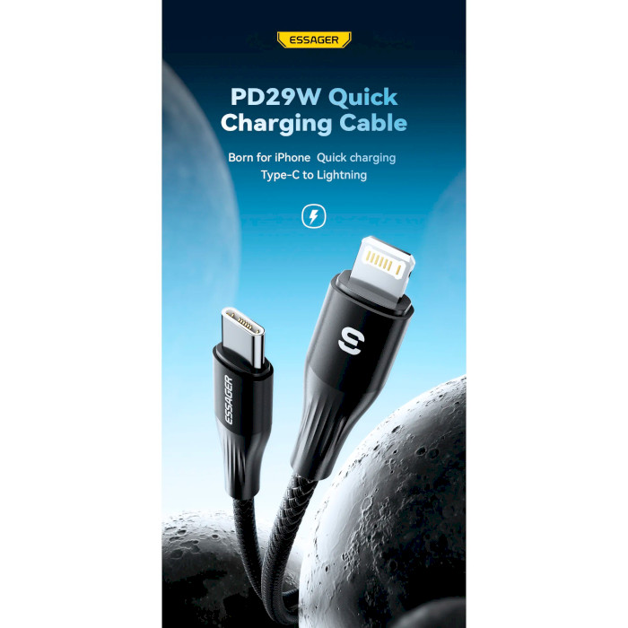 Кабель ESSAGER PD29W Quick Charging Cable Type-C to Lightning 1м Black (EXCTL-SY01-P)