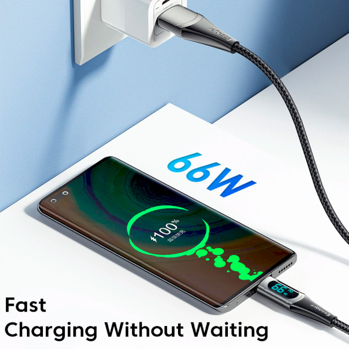 Кабель ESSAGER LED Digital Display Fast Charging Data Cable 6A USB-A to Type-C 1м Blue (ES-XCT-YD03)