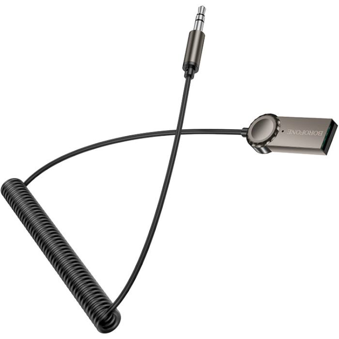 Bluetooth аудіо адаптер BOROFONE BC56 Peaceful BT Audio Receiver Spring Cable Metal Gray