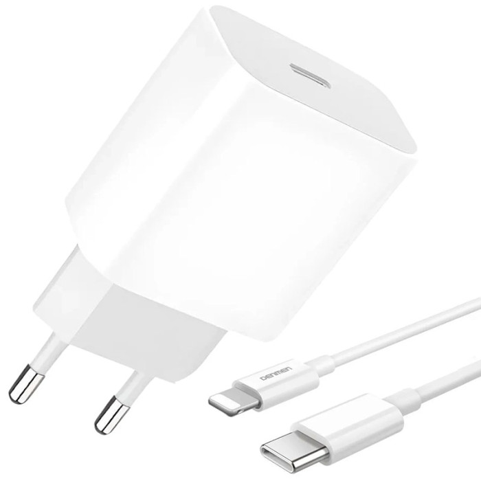 Зарядное устройство DENMEN DC06 1xUSB-C 20W 3.6A White w/Type-C to Lightning cable