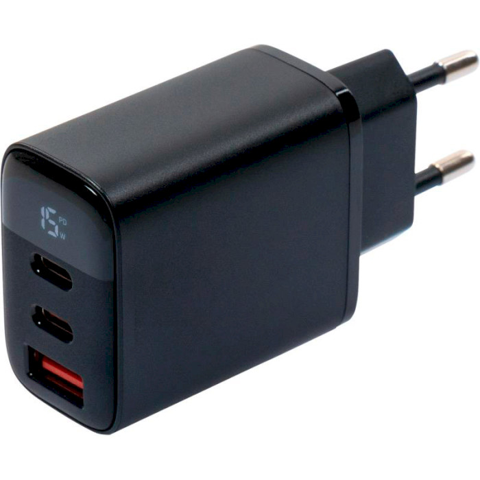 Зарядний пристрій VINGA 2xUSB-C PD30W + USB-A QC30W Display 30W Black (VCR30ACCDB)