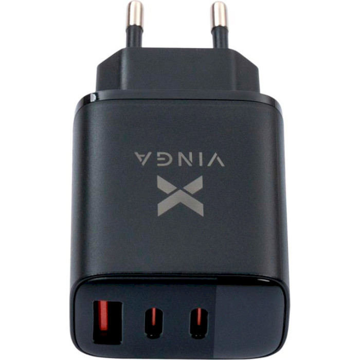 Зарядний пристрій VINGA 2xUSB-C PD30W + USB-A QC30W Display 30W Black (VCR30ACCDB)