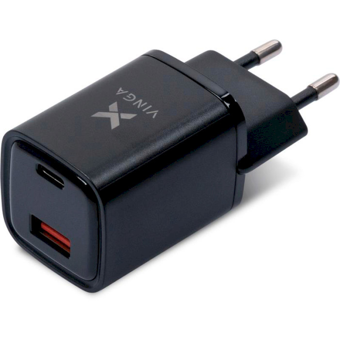 Зарядний пристрій VINGA USB-C PD30W + USB-A QC30W Display 33W Black (VCR30ACDB)