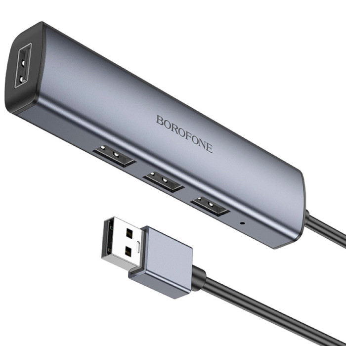 USB-хаб BOROFONE DH12 Smart 4-in-1 USB-A to 4xUSB2.0 Metal Gray