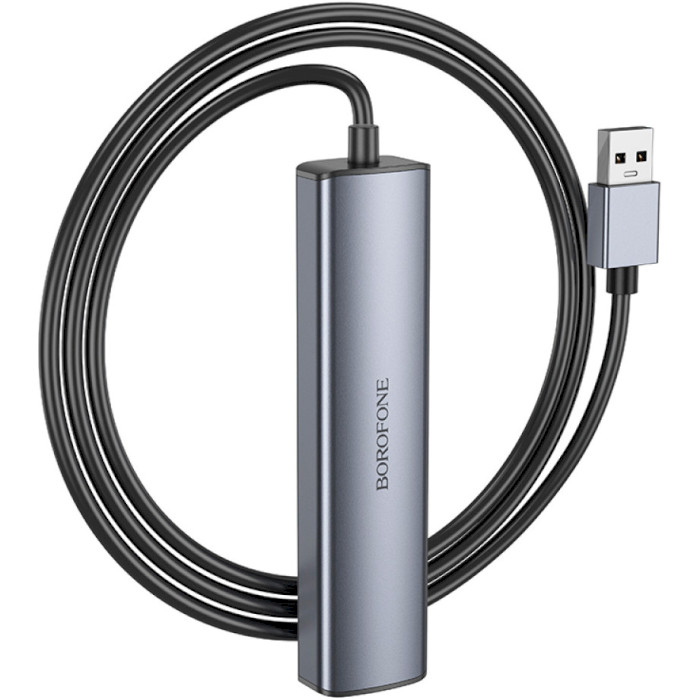 USB-хаб BOROFONE DH12 Smart 4-in-1 USB-A to 4xUSB2.0 Metal Gray