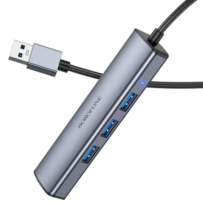 USB-хаб BOROFONE DH12 Smart 4-in-1 USB-A to 4xUSB3.0 Metal Gray