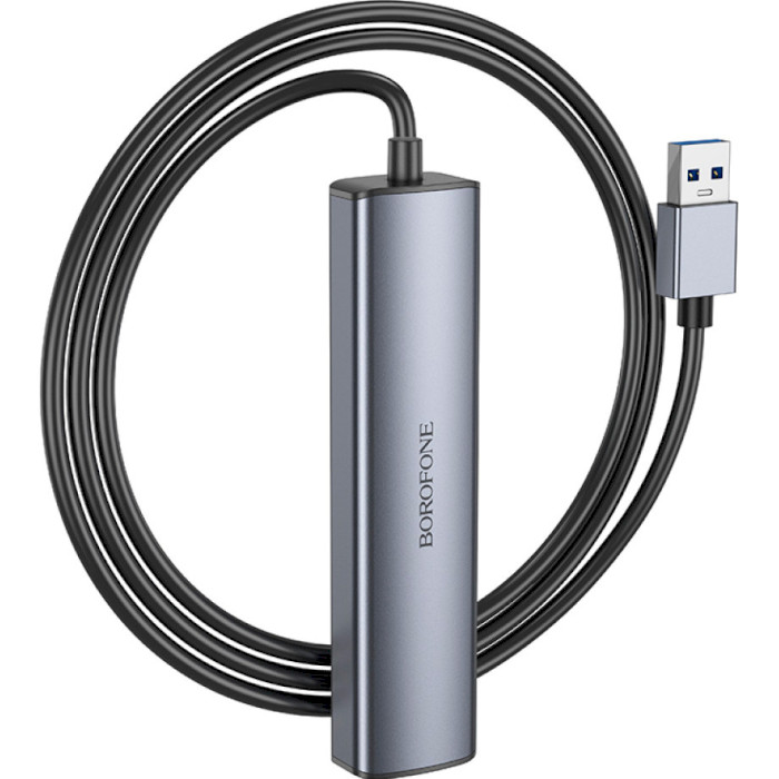 USB-хаб BOROFONE DH12 Smart 4-in-1 USB-A to 4xUSB3.0 Metal Gray