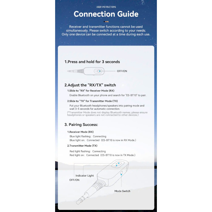 Bluetooth аудіо адаптер ESSAGER ES-BT10 Aux 3.5mm Bluetooth Receiver and Transmitter Gray (EBT51-LX0G-P)