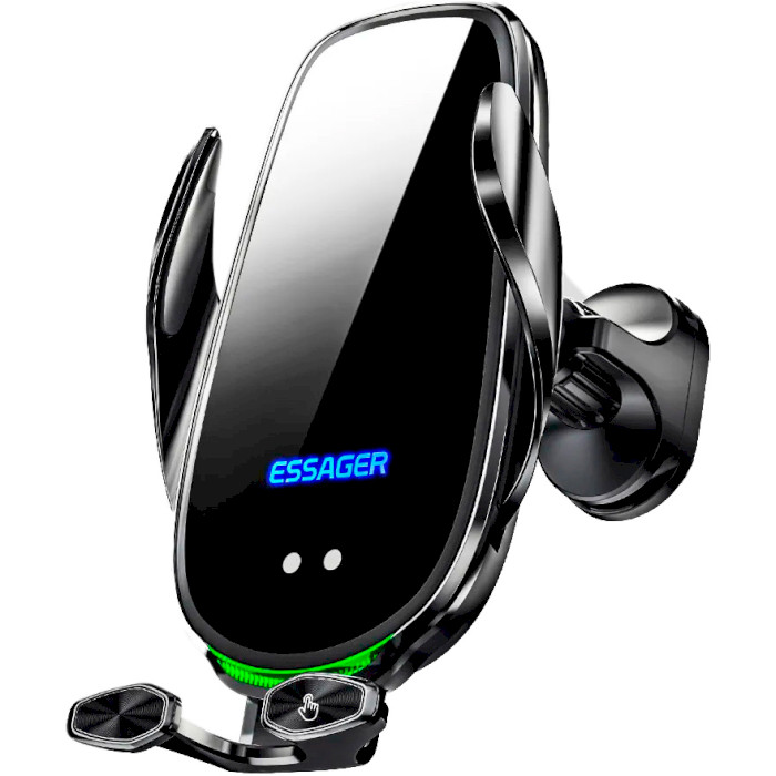 Автотримач з бездротовою зарядкою ESSAGER 15W Smart Car Wireless Charger Stand Black