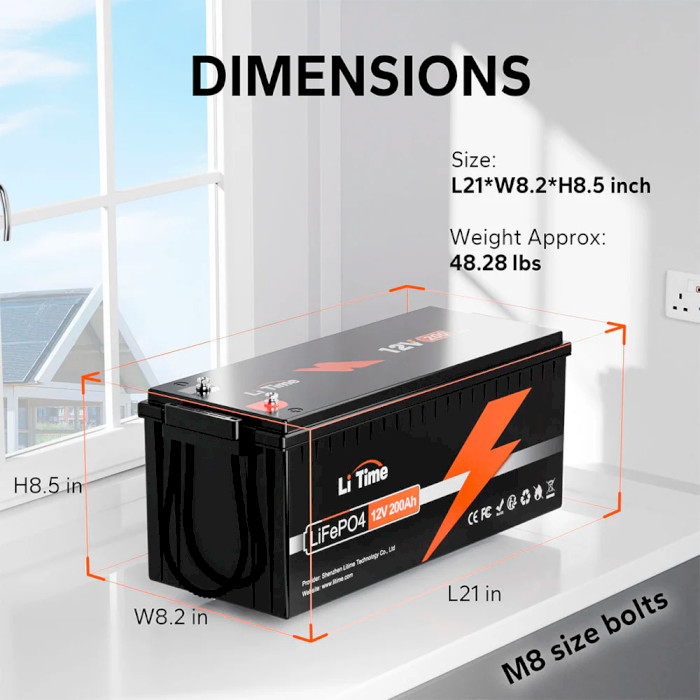 Аккумуляторная батарея LITIME LiFePO4 12V 200Ah Deep Cycle (12.8В, 200Ач, 4S4P/BMS 100A)