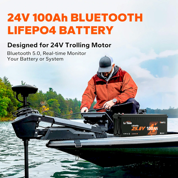 Аккумуляторная батарея LITIME LiFePO4 24V 100Ah for Marine Trolling Motor, RV w/Bluetooth (25.6В, 100Ач, 4P2S/BMS 100A)