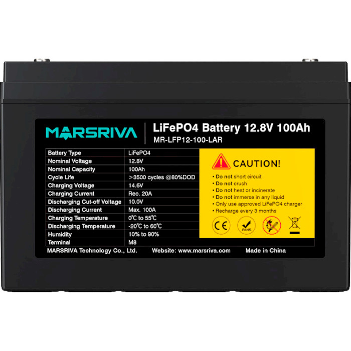 Аккумуляторная батарея MARSRIVA LiFePO4 Lead Acid Replacement 12.8V 100Ah (12.8В, 100Ач, BMS) (MR-LFP12-100-LAR)