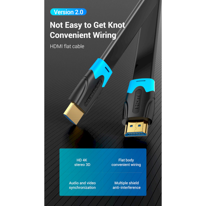 Кабель VENTION Flat Cable 4K@60Hz HDMI v2.0 1.5м Black (AAKBG)