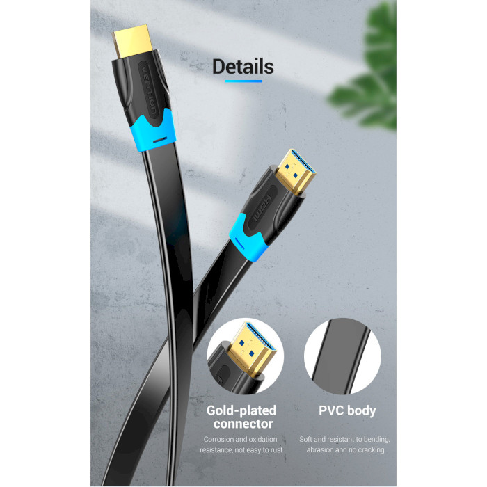 Кабель VENTION Flat Cable 4K@60Hz HDMI v2.0 1.5м Black (AAKBG)