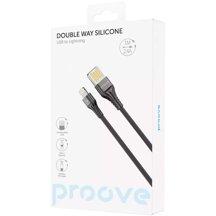 Кабель PROOVE Double Way Silicone USB to Lightning 2.4A 1м Black