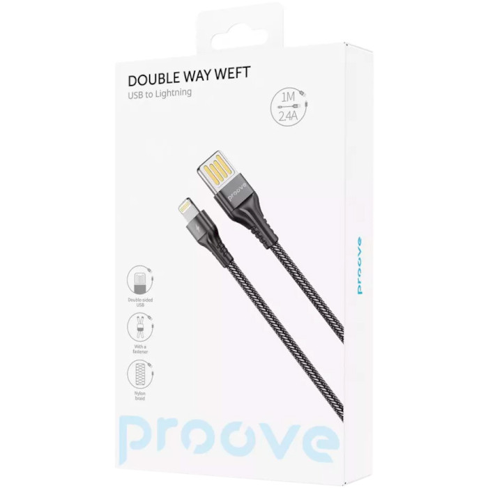 Кабель PROOVE Double Way Weft USB to Lightning 2.4A 1м Black