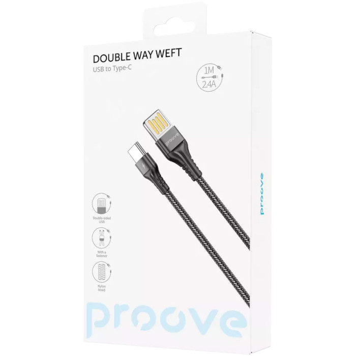 Кабель PROOVE Double Way Weft USB to Type-C 2.4A 1м Black