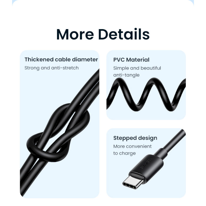 Кабель USAMS SJ708 YD USB to Type-C 3A Fast Charging Data Cable 1.2м Black (SJ658USB01)