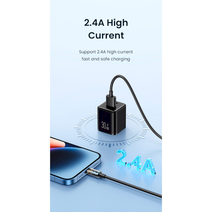 Кабель USAMS SJ709 YD USB to Lightning 2.4A Fast Charging Data Cable 1м Black (SJ709USB01)