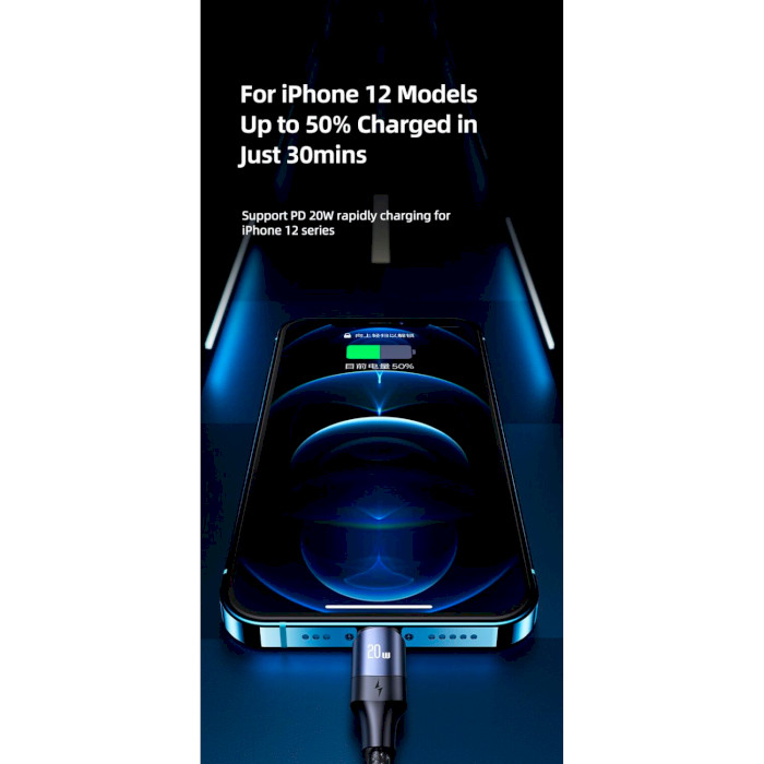 Кабель USAMS US-SJ521 U71 Type-C to Lightning 20W PD Fast Charging & Data Cable 1.2м Black (SJ522USB01)