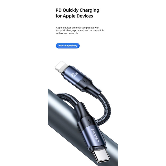 Кабель USAMS US-SJ521 U71 Type-C to Lightning 20W PD Fast Charging & Data Cable 1.2м Black (SJ522USB01)