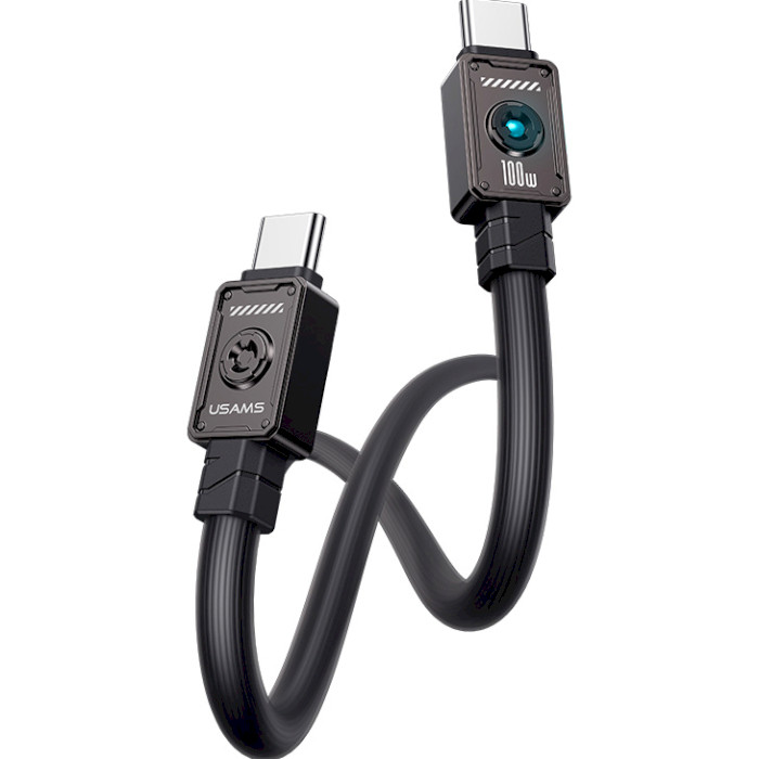 Кабель USAMS US-SJ684 Mecha Type-C to Type-C 100W Zine Alloy Fast Charging & Data Cable with Light 1.2м Black (SJ684USB01)