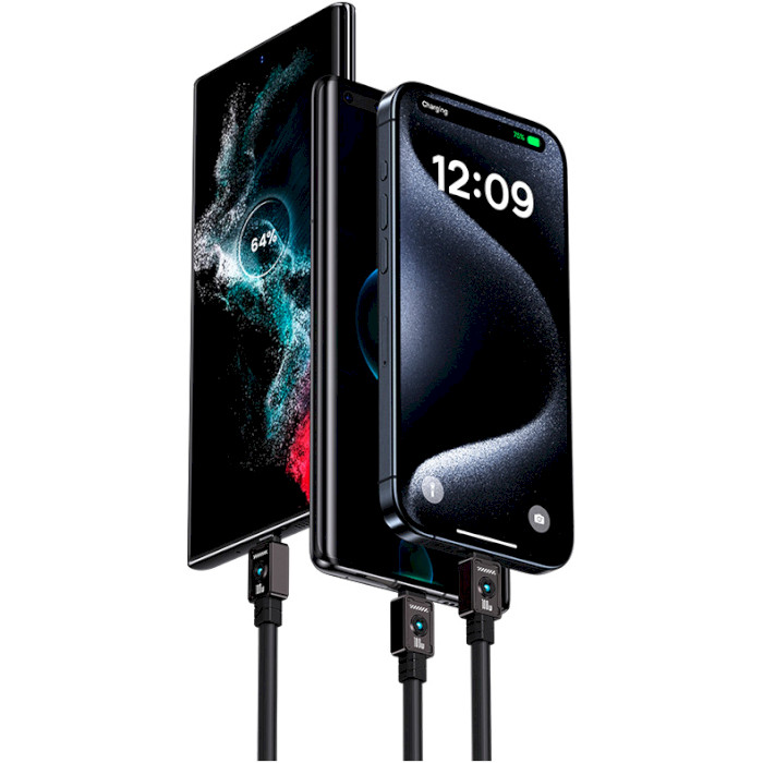 Кабель USAMS US-SJ684 Mecha Type-C to Type-C 100W Zine Alloy Fast Charging & Data Cable with Light 1.2м Black (SJ684USB01)