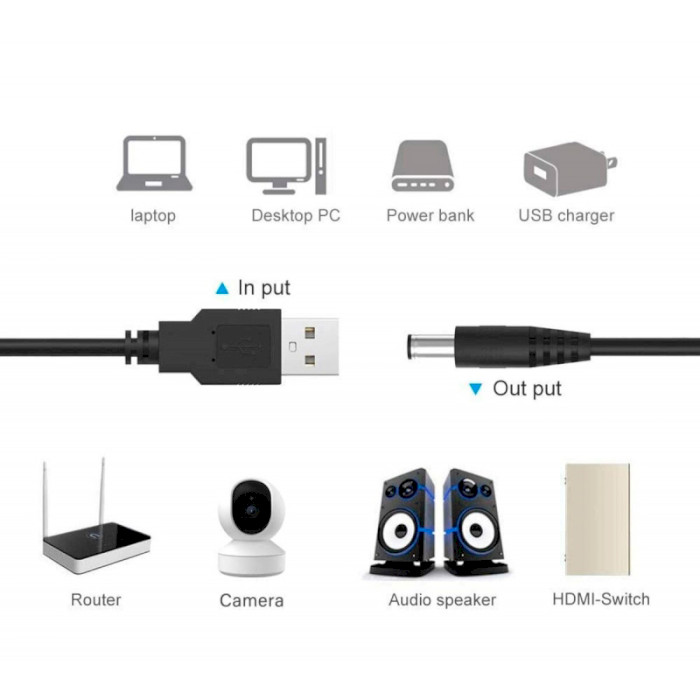 Кабель живлення USB to DC 5.5*2.1mm 9V 1м