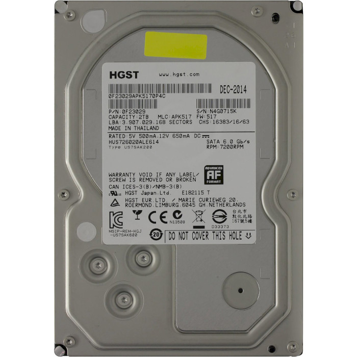 Жёсткий диск 3.5" HGST by WD Ultrastar 7K6000 2TB SATA/128MB (HUS726020ALE614/0F23029)