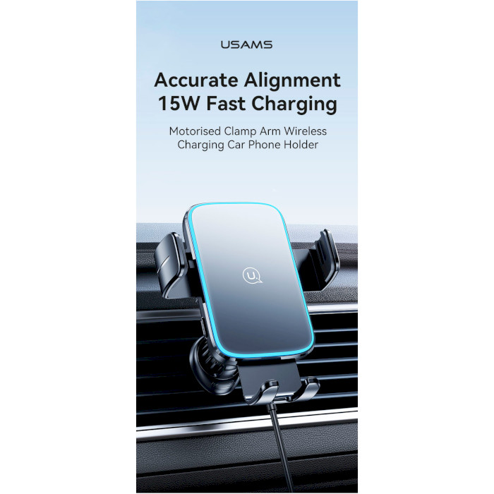 Автотримач з бездротовою зарядкою USAMS CD230 15W Wireless Charging Air Vent Car Pjone Holder Black (CD230ZJ01)