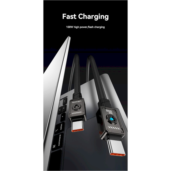 Кабель USAMS US-SJ684 Mecha Type-C to Type-C 100W Zine Alloy Fast Charging & Data Cable with Light 1.2м Orange (SJ684USB04)