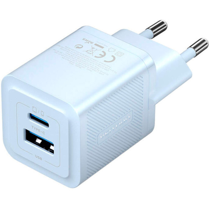 Зарядний пристрій VENTION Two-Port USB-A, USB-C, PD3.0, QC3.0, 30W GaN Charger Blue (FEQL0-EU)