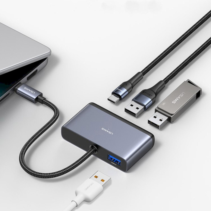 USB-хаб USAMS US-SJ627 1xUSB3.0, 2xUSB2.0, 1xUSB-C PD60W